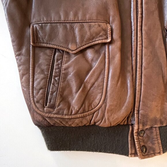Vintage Men's Remy Brown Leather Bomber Aviator Jacket with Fur Collar 44" - Picture 6 of 8